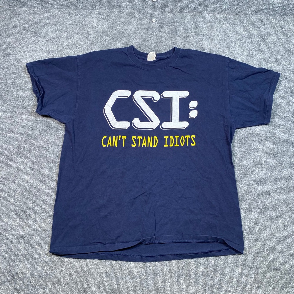 Jerzees CSI Cant Stand Idiots Navy Blue Graphic T-Shirt Mens XL Heavyweight Tee